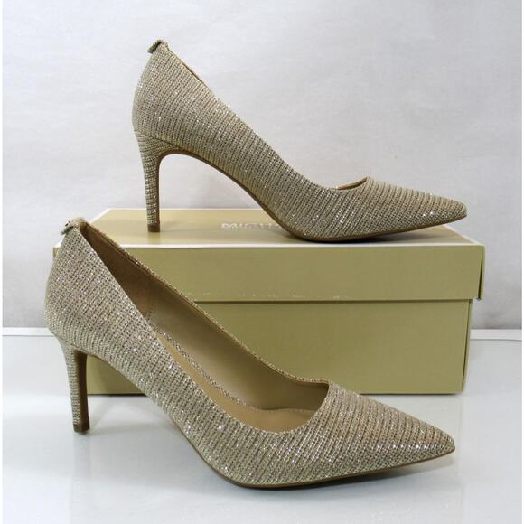 Michael Kors Alina Flex Pointy Toe Pump Heels MK Logo Pale Gold Size 7 - Picture 3 of 9
